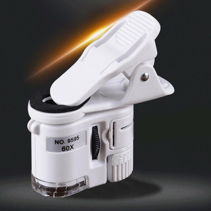 60X univerzální mobilní telefon Mini Clip LED UV světla Mikroskop Lupa Lupa