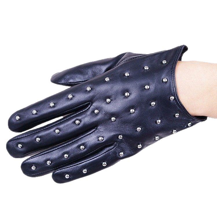 Cross-Border Winter Unisex Rivet Sheepskin Leather Gloves