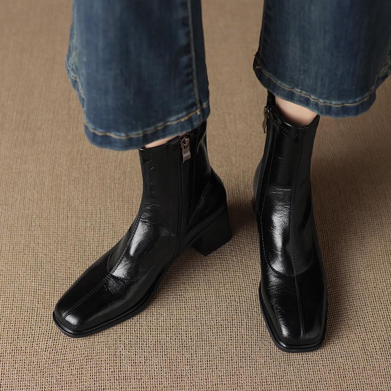 Krazing Pot Microfiber Winter Square Toe Modern Size 33 Boots Basic Size 43 Clothing Thick High Heels Zipper Women Ankle Boots