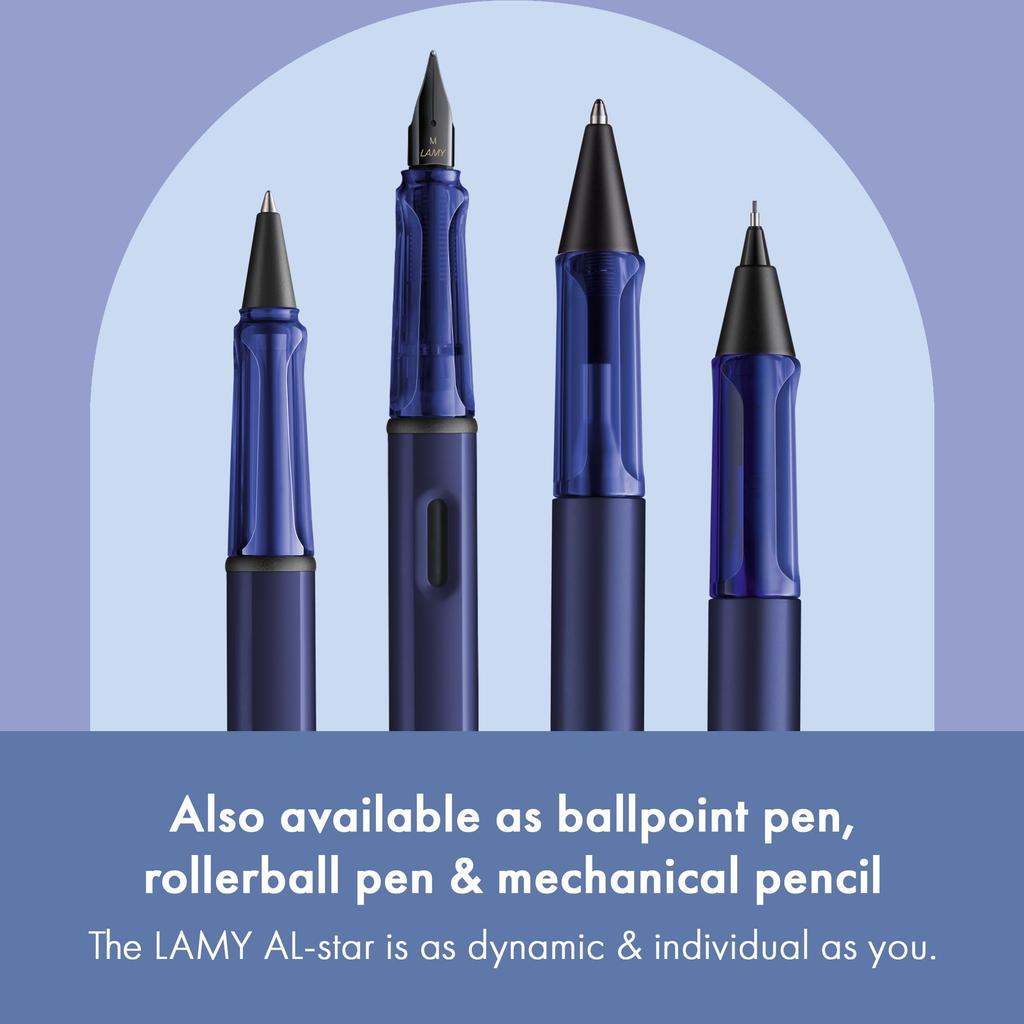 LAMY Dark Dusk Medium Fountain Pen with Ergonomic Grip and Polished Steel Nib Lightweight Aluminum Body Includes LAMY T10 Blue Cartridge AL-STAR - - -