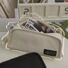 Simplicity Multifunctional Pencil Case Solid Color Canvas Pencil Bag High Capacity Stationery Storage Bag School Supplies