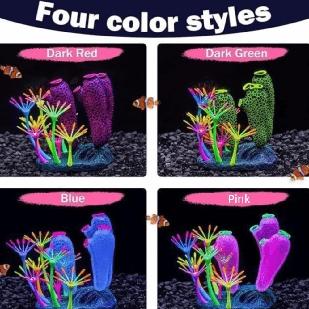 Realistic Simulation Thumb Coral Ornament Silicone Colorful Luminous Coral Artificial Plants Fluorescence Glowing Coral Aquarium