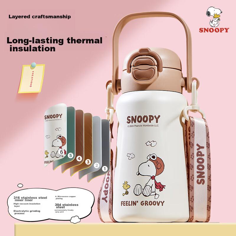 SNOOPY (SNOOPY) Dual-Use Children's Insulated Cup with Straw And Direct Drinking, 316 Stainless Steel Water Bottle for Kids And Students, Purple