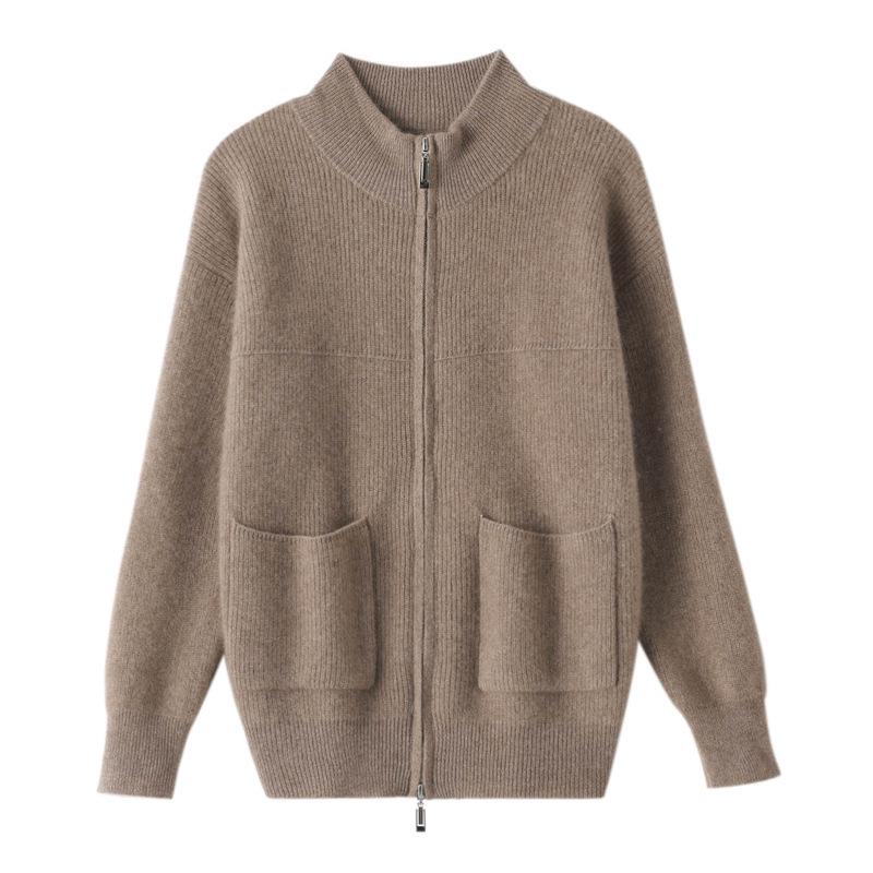 Heavyweight Stand Collar Wool Cardigan - Versatile Casual Solid Color for Autumn/Winter