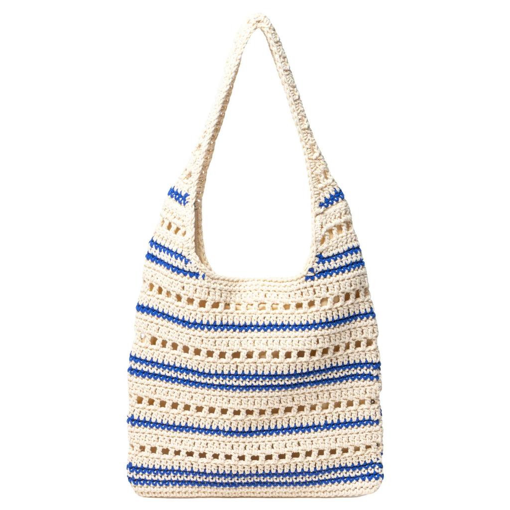 New Hollowed Out Straw Woven Bag, Handmade Striped Woven Bag, Large Capacity Single Shoulder Women's Bag, Tote Bag, Vacation Beach Bag