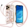 Case - E.F.CONNECTION - for iPhone 15 Pro Max - Pink Marble Pattern - Scratch Protection - Portable Lanyard