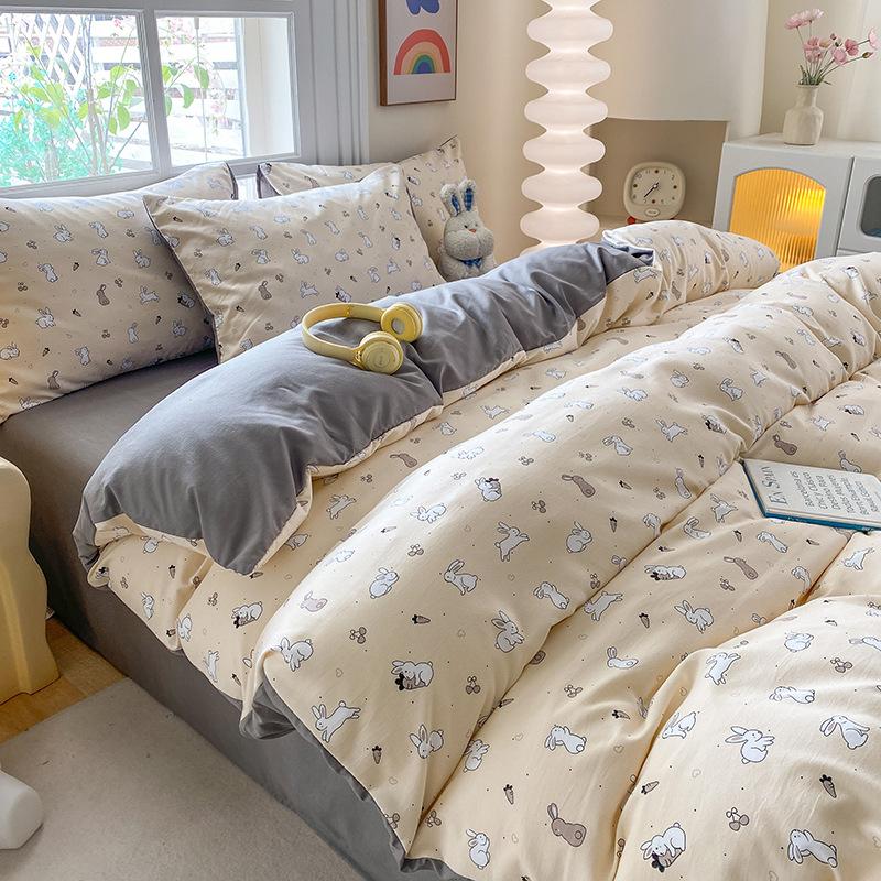 New Aerobic Knitted Double Yarn Four-piece Set Small Fresh Skin-friendly Three-piece Set Household Bedding Set Four Seasons Universal