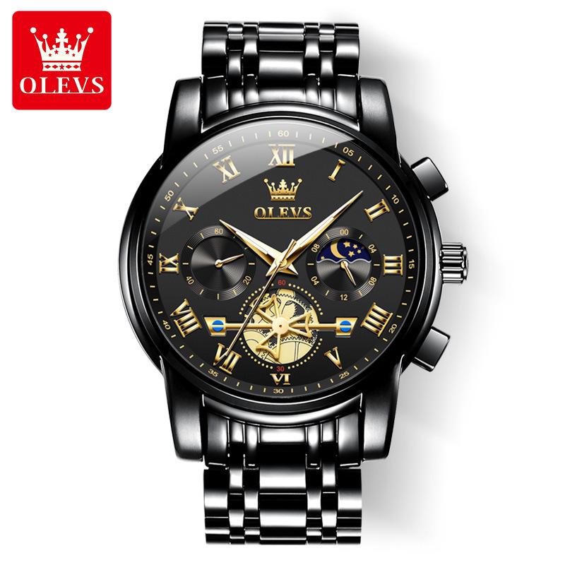 OLEVS Top Original Quartz Men's Watches Classic Roman Scale Dial Moon Phase Waterproof Luminous Luxury Wrist Watch for Male