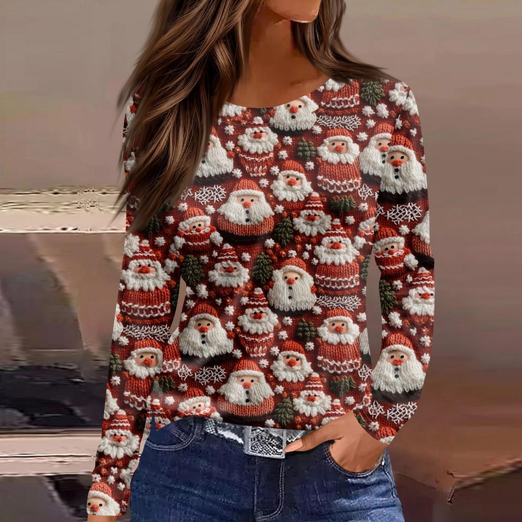 Dámská móda Ležérní Rozparek Lem s kulatým výstřihem Dlouhý rukáv Volný Potištěné tričko Dámské Top