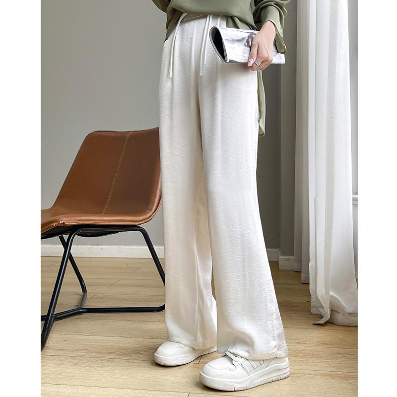 

Повседневные широкие брюки для женщин на лето, тонкие, эластичные, с высокой талией, стройнящие, драпированные, прямые, до пола, брюки из ацетатного сатина XL белый