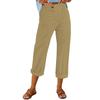 Women's Fashion Cotton-Linen Blend Loose-Fit High-Waisted Casual -Color Straight-Leg Pants
