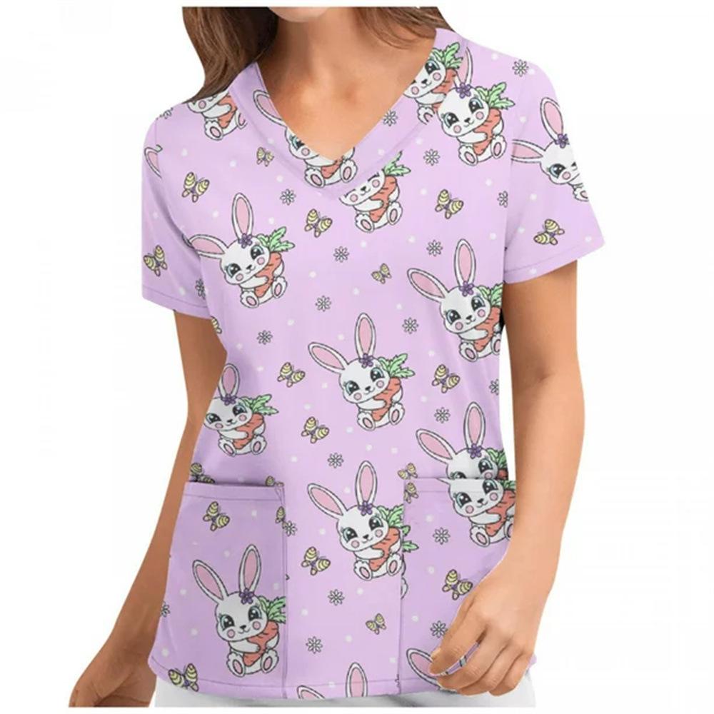 Women's T-shirt V-neck Nurse Uniform Casual and Comfortable Short Sleeved Women's Dreamy Printed T-shirt