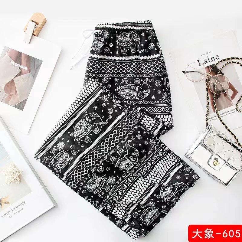 Long Elephant Pants Adjustable Elastic Waist Rope Loose Legs Women Men Unisex Print Thailand Casual Streetwear Beach Bohemian Retro Vintage