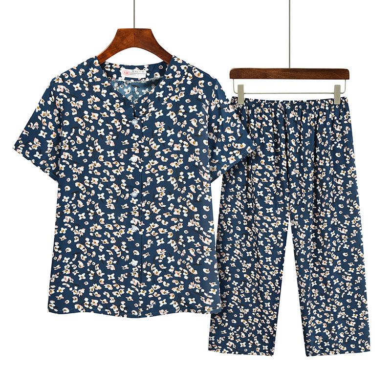 

Middle-aged and elderly women s clothing, grandma s summer shirt and pants, ice silk pajamas for the elderly, mom s short-sleeve set XXXL
