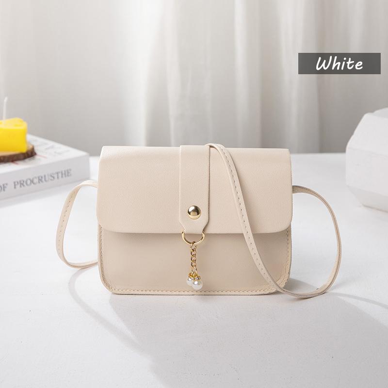 

PU Leather Women Crossbody Bag Simple Pearl Pendant Shoulder Bag Ladies Square Handbag Messenger Bag Mobile Phone Purse білий