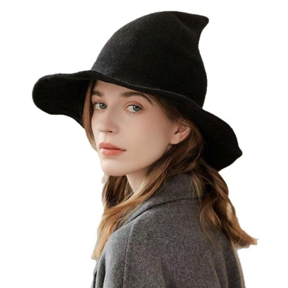 Solid Color Party Hat Wool Knit Costume Hat Vintage Halloween Witch Hat Cosplay Decoration