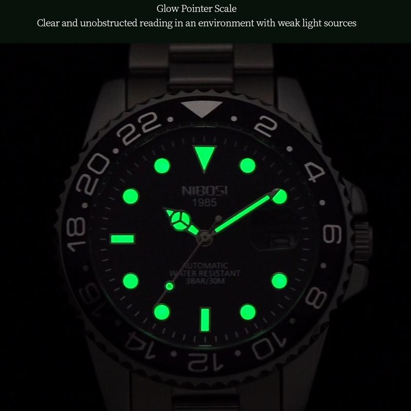 NIBOSI Luxury Mens Watches Stainless Steel Date Military Fashion Luminous Waterproof Quartz Wristwatches