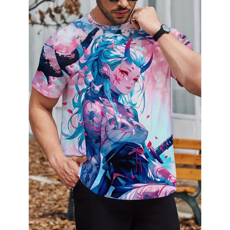 Anime Samurai Girl 3D Print T-Shirts Men s Women Short Sleeve Round Neck S