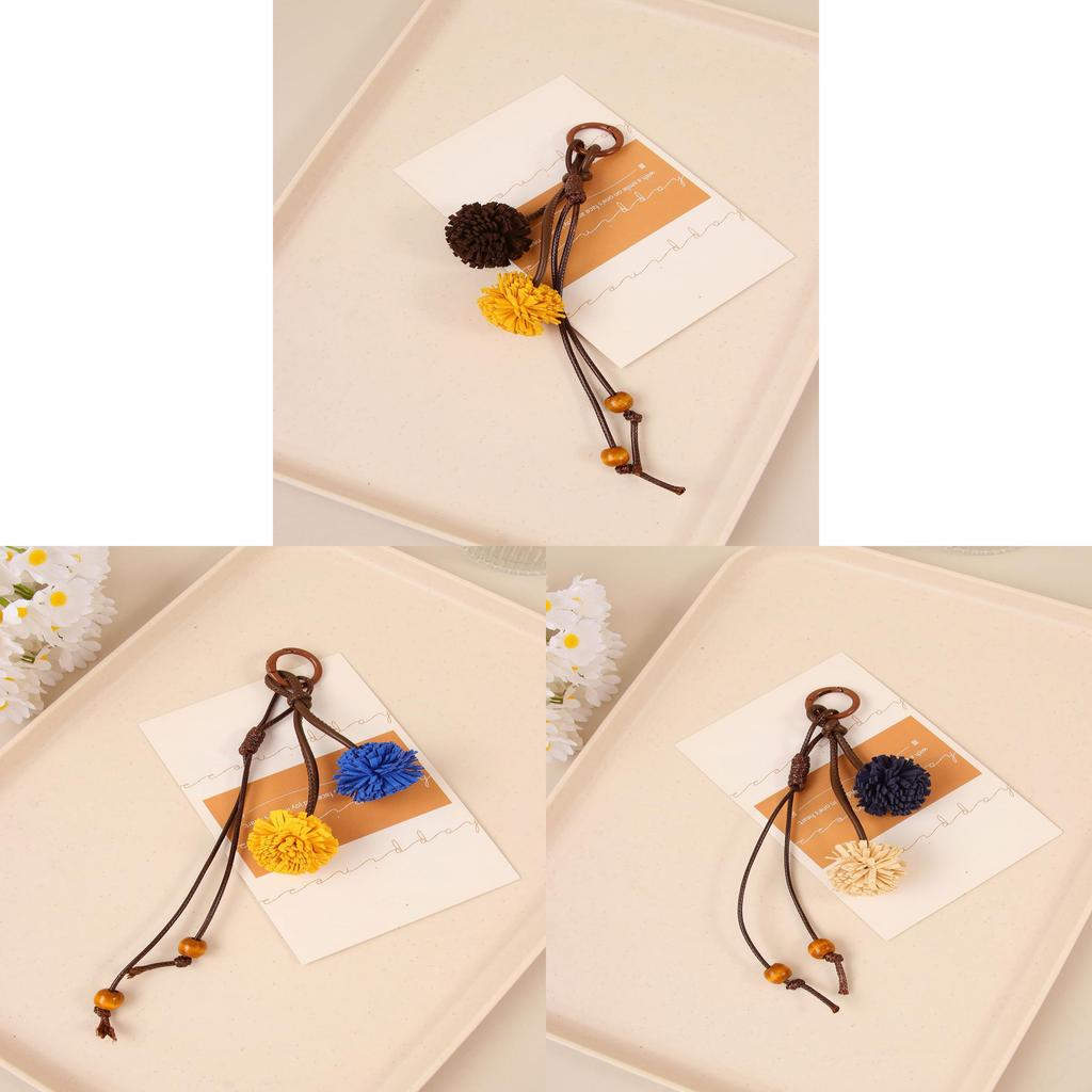 Miu Qi Retro Colorful Tassel Ball Keychain Handmade Faux Leather Accessories For Casual Bags