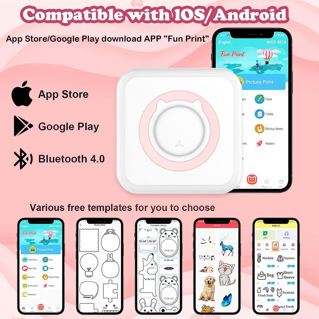Mini Thermal Label Printer Smart Pocket Portable Po Printer For Phone Wireless Bluetooth Adhesive Miniprint W/ Printing Paper