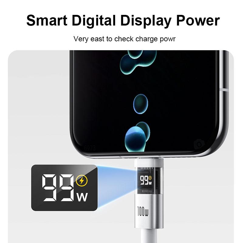 Digitální displej 100W Super nabíjecí kabel Typ-C na Typ-C PD 30W Rychlé nabíjení USB na Typ-C C-C Pro iphone 15 16 Xiaomi Huawei