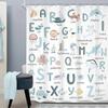 Kids Shower Curtain Cute Cartoon Alphabet ABC Sea Animal Blue Educational Ocean Bathroom Curtain Set Baby Boys Girls BathCurta