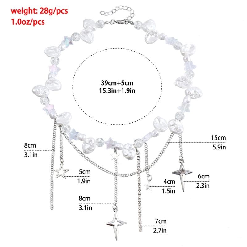Elegant Pearls Necklace with Chain Star Clavicle Chain Adjustable Choker Neck Jewelry for Wedding Party Special Occasion