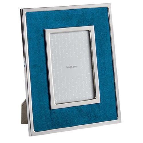 Cadre Photo - Giftdecor - 15 X 10 Cm - Daim - Aluminium - Bleu Marine