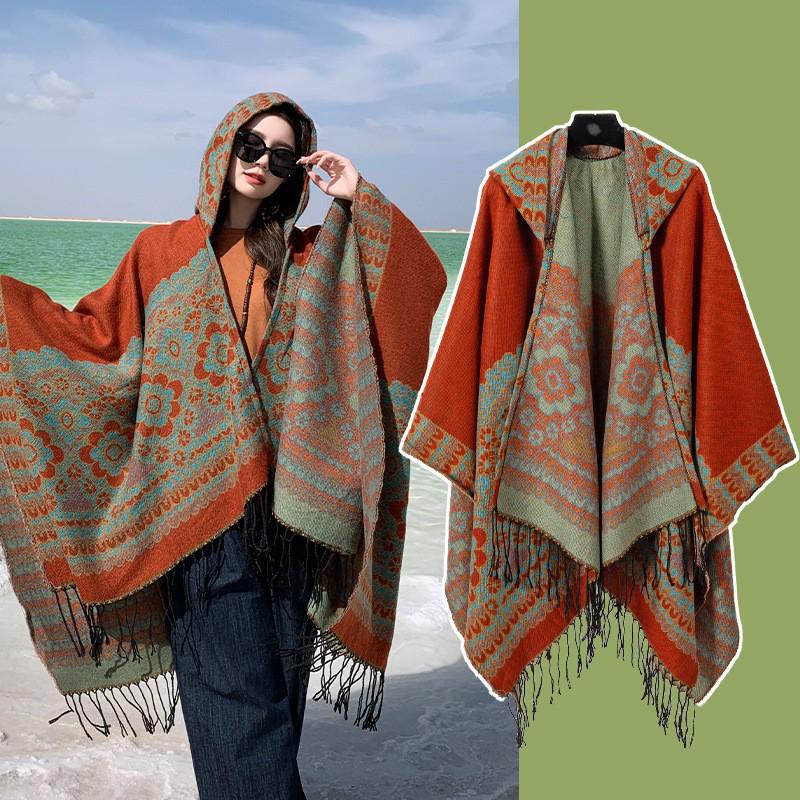 Yunnan Dali Ethnic Style Women's Warm Hooded Scarf Cloak