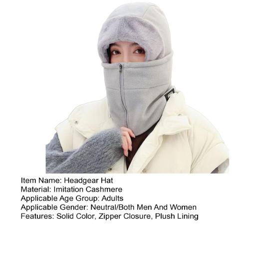 Winter Headgear Hat Solid Color Zipper Closure Thickened Windproof Knitted Hat Outdoor Activities Travel Headwear