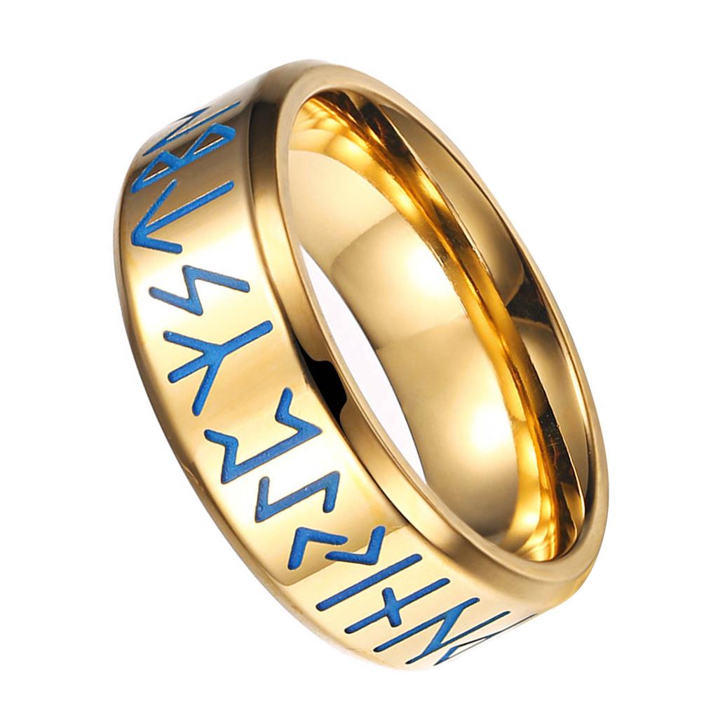 Men Titanium Steel Ring Engrave Gold Luminous Fashionable Glossy 18.2mm Inner Diameter Ring