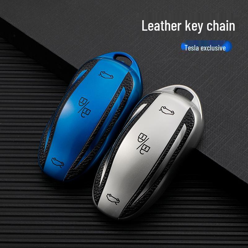 Tesla Model X Leather Texture Key Case - Soft Rubber Car Protective Shell