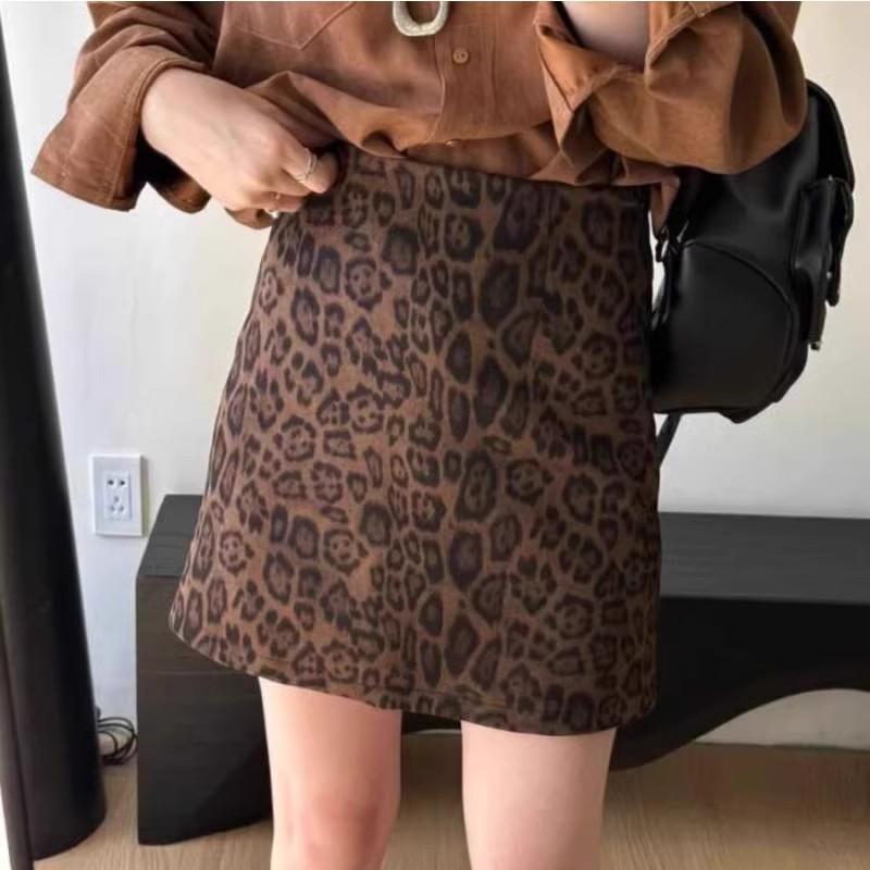 Fustă Midi Bodycon cu Talie Înaltă cu Imprimeu Leopard Nouă pentru Femei 2025 în Stil Mini Retro A-Line