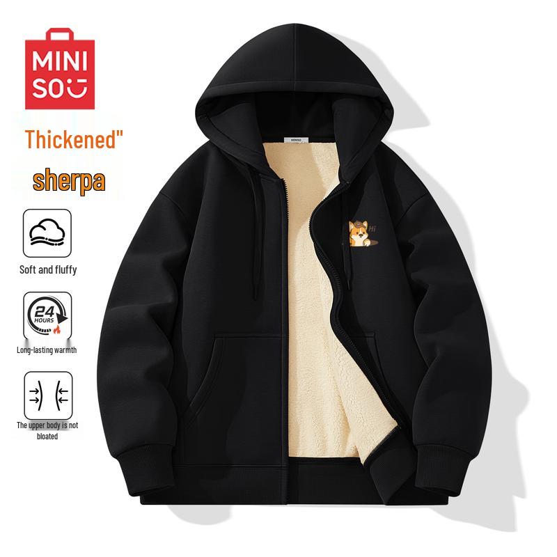 MINISO Men's Heavyweight Plush Lined Hooded Sweatshirt