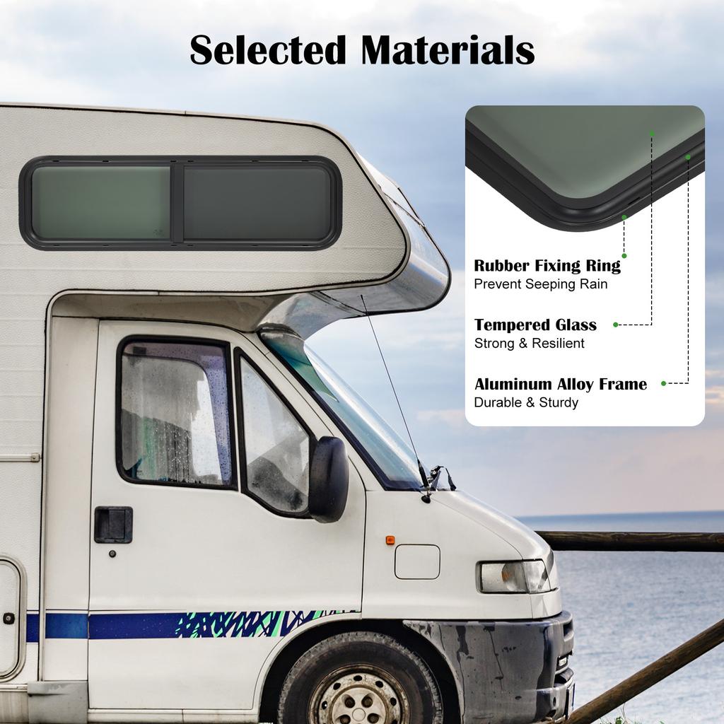 RV Sliding Window with Decorative Ring, Black 42x12x1.57in, RV Accessories, Travel Trailer Window, Camper Van Window Upgrade