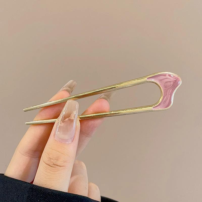 U-Shaped Fixed Hairpin with High-End Alloy Comb for Women's Updos - Ancient Style Four-Tooth Insert