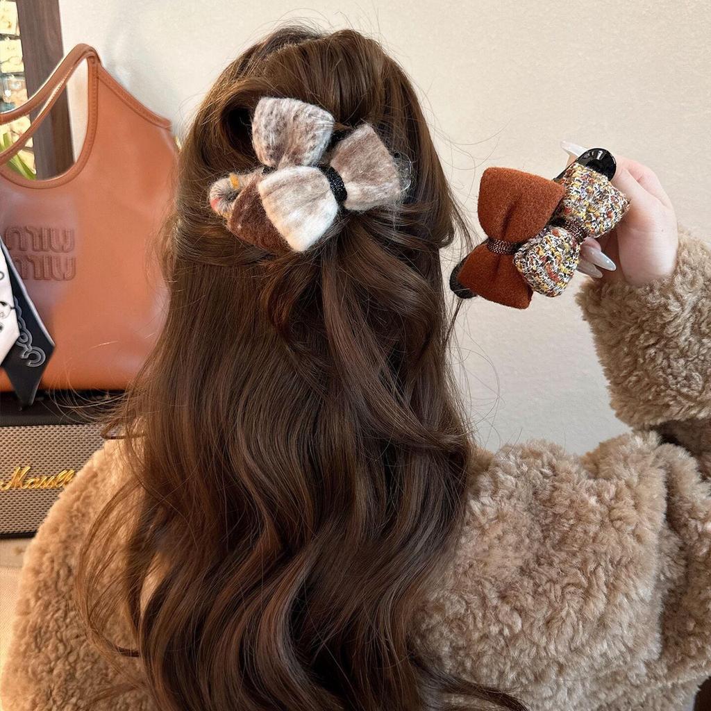 Retro Bow Hair Clip: Versatile Flocking Duckbill for Autumn/Winter