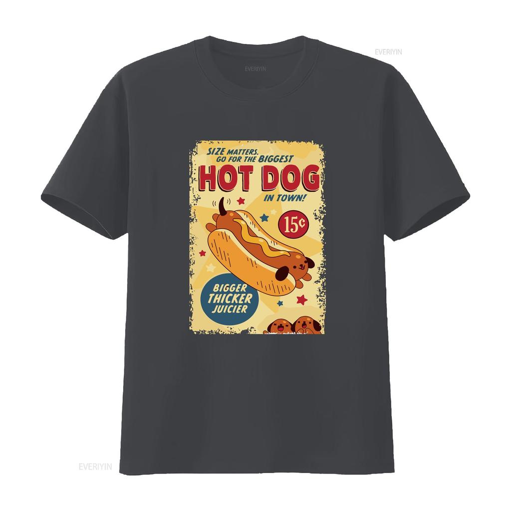 Size Matters Go For The Biggest Hot Dog Bigger Thicker Juicier T Shirt Baggy Boyfriend Baseball 3013 Vintage Washed Breathable