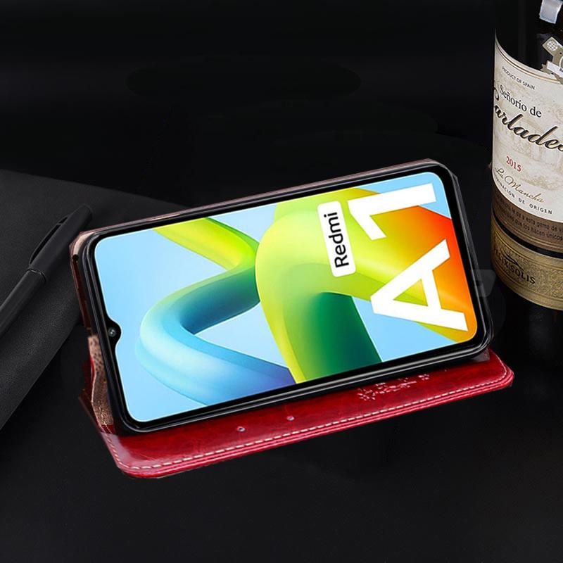 Xiaomi Redmi için A1 Kılıf Doku Deri Cüzdan Kitap Kapağı Xiaomi Redmi Için A1 A 1 RedmiA1 6.52 "Darbeye Dayanıklı Flip Kart Tutucu Telefon Kılıfları