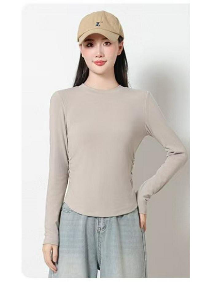 Spring/Summer Women's Slim Fit Mulberry Silk Crew Neck Long Sleeve Base Layer T-Shirt - White