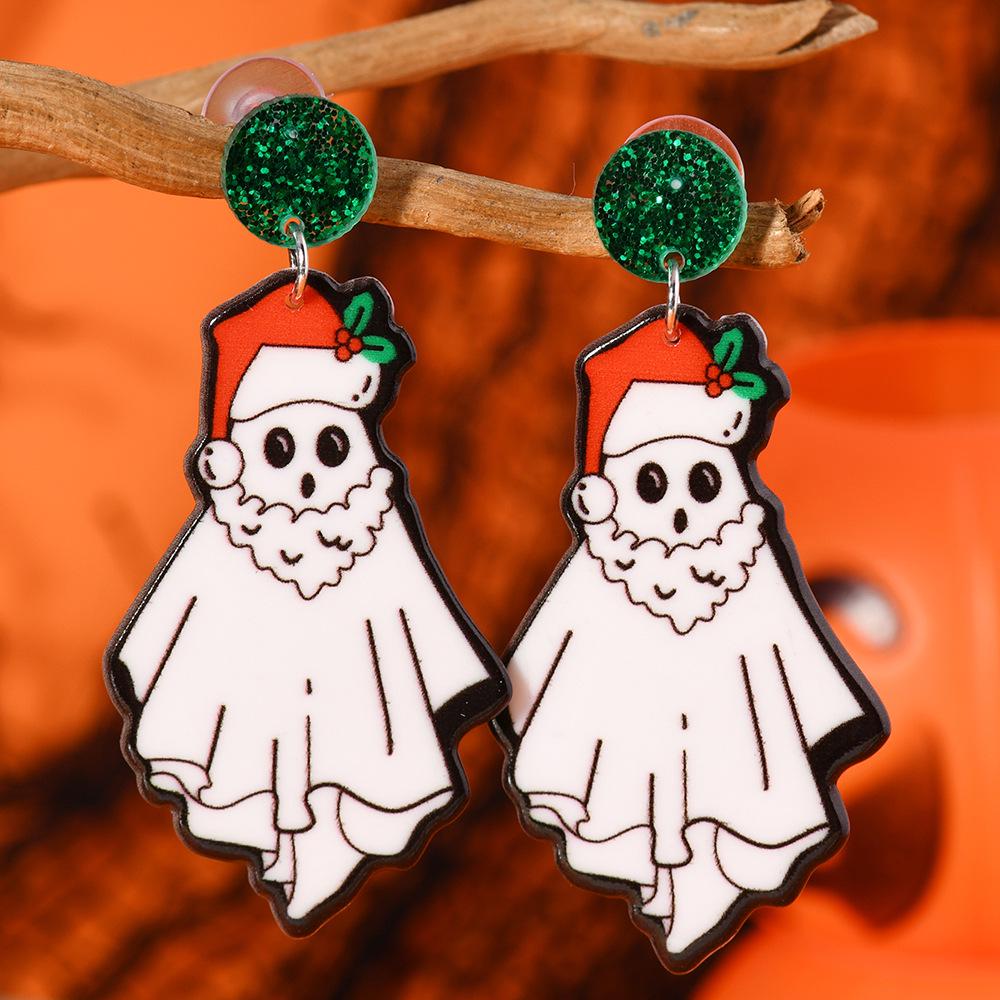 Cross-Border Cute Christmas Ghost Lights Earrings with Antler Hat