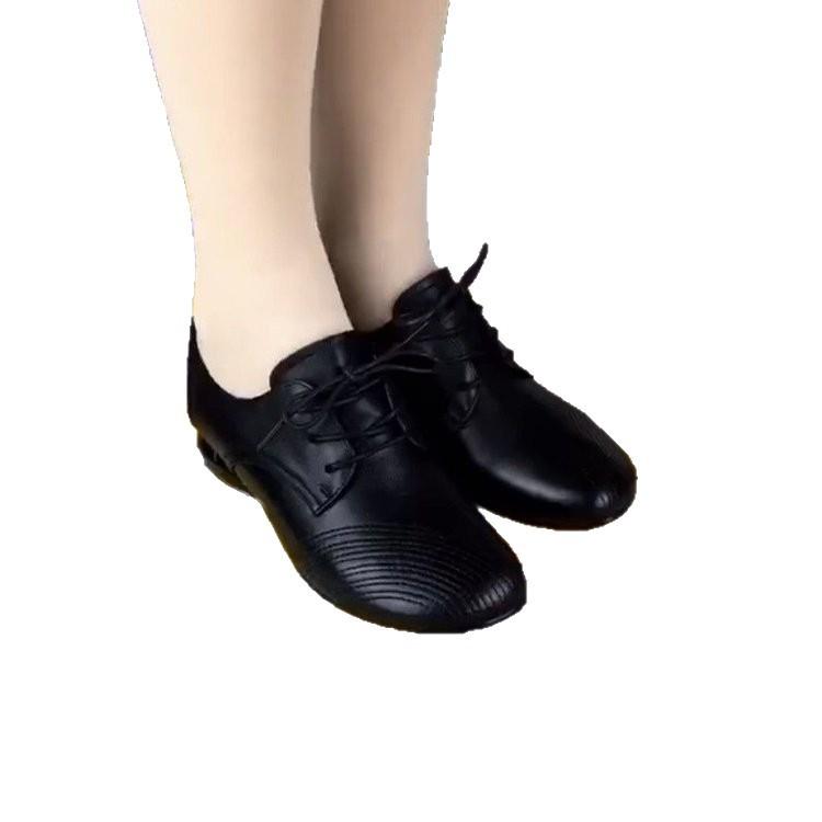 Qiuxin Chinese-style Women's Soft Leather Shoes Round Head Lace-up Low-heeled Middle-aged Mother Shoes Casual Non-slip Soft-soled Thick-heeled Leathe