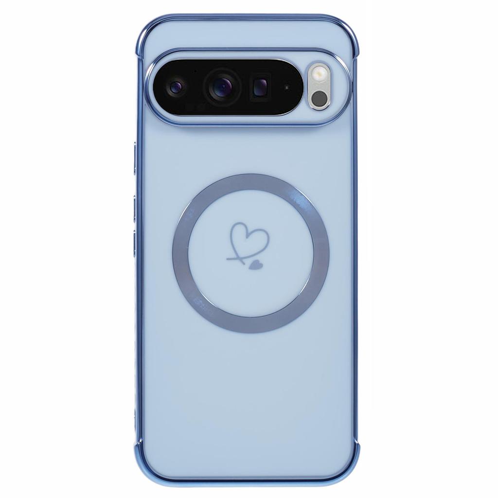 For Google Pixel 9 Pro XL Magnetic Case Electroplated TPU Phone Cover Hollow Love Hearts