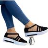 New European and American casual slope heel round head hollow single shoes
