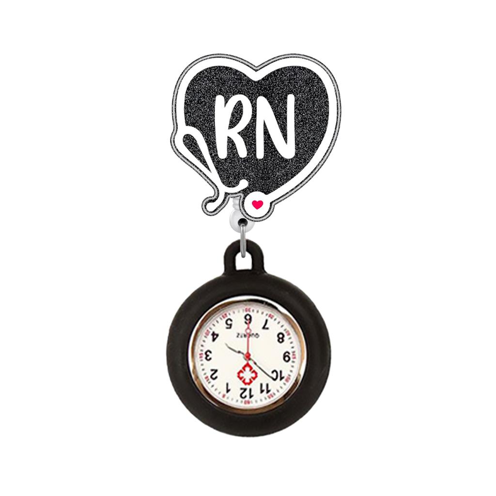 Retractable RN Nurse Watch for Women Cute Heart Shaped Retractable Badge Reel Clip On Pocket Watch for Nurses Medical Staff