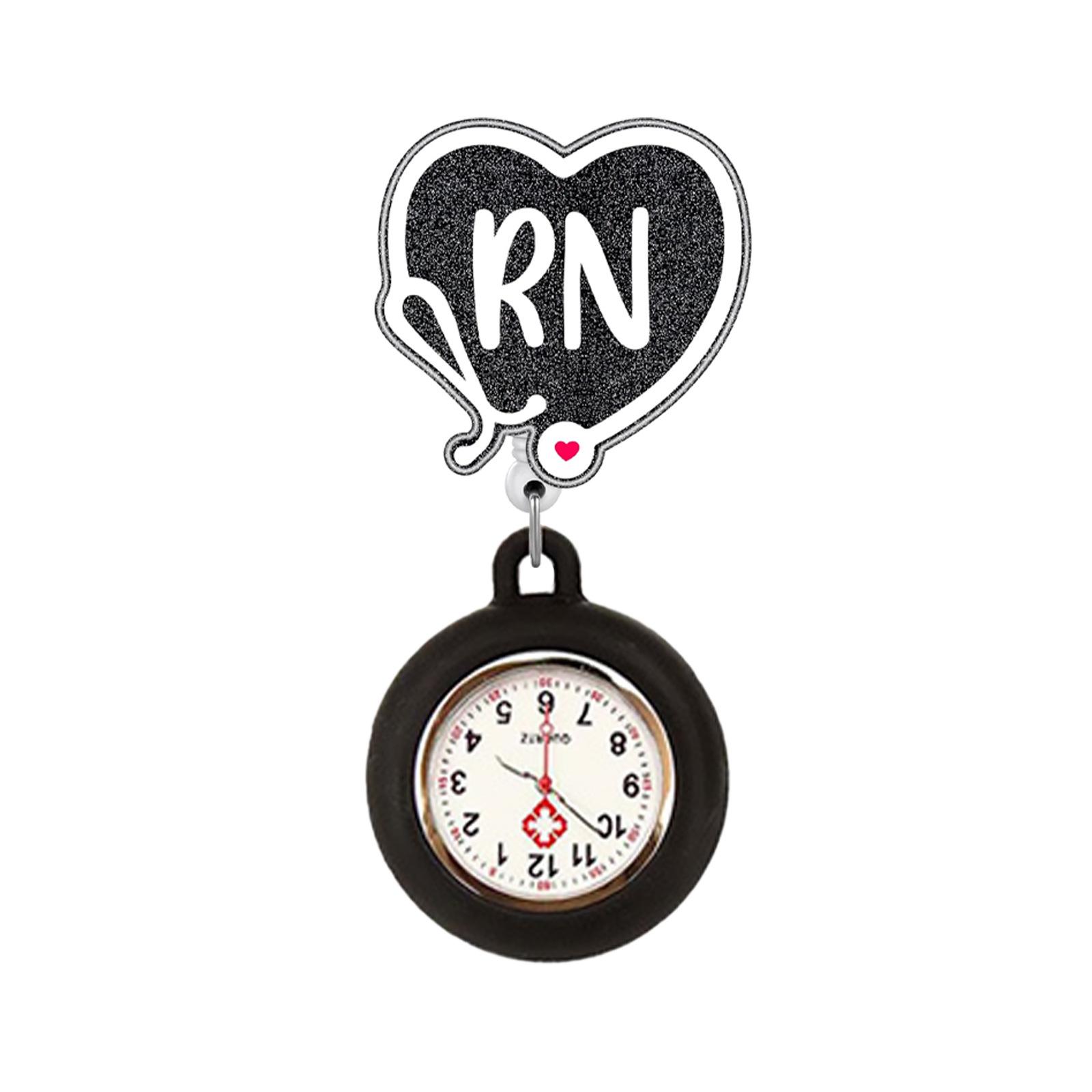 

Fob Watch For Nurses Quartz Rn Retractable Watch Badge Reel Glittery Silicone Pocket Watch For Nurses Staff Work чорний
