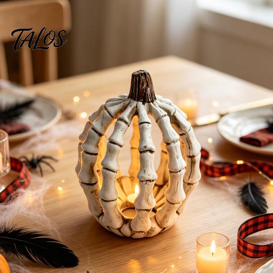 Decorative Pumpkin Skulls Halloween Skull Figurine, Realistic Resin Skeleton Statue Decorations, Spooky Gothic Home Accents Desktop Ornaments