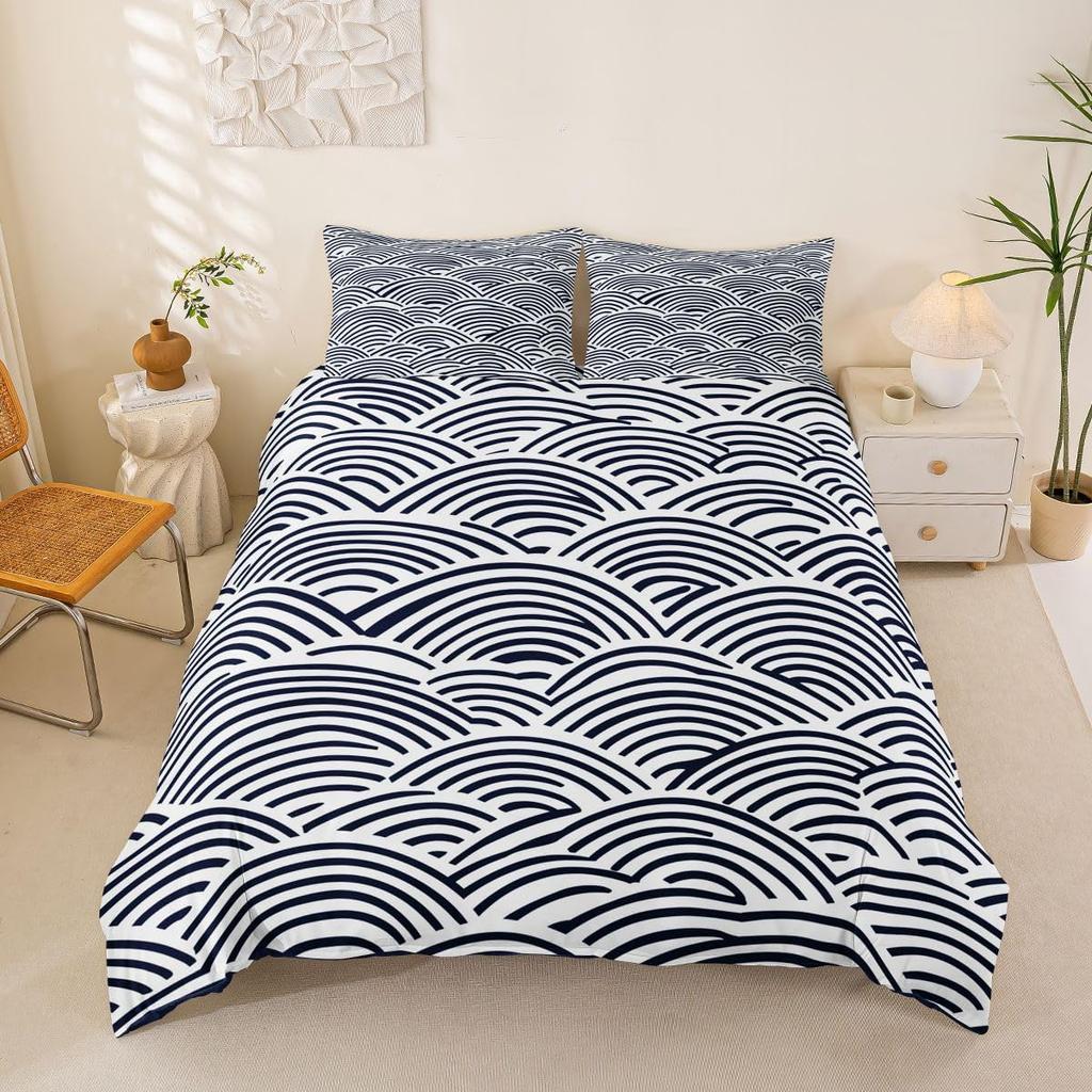 Japanese Wave Bedding Sets,Mount Fuji Sun Painting Duvet Set 2Pcs for Kids Girls Boys Teens Room Decor,Polyester Comforter Cover