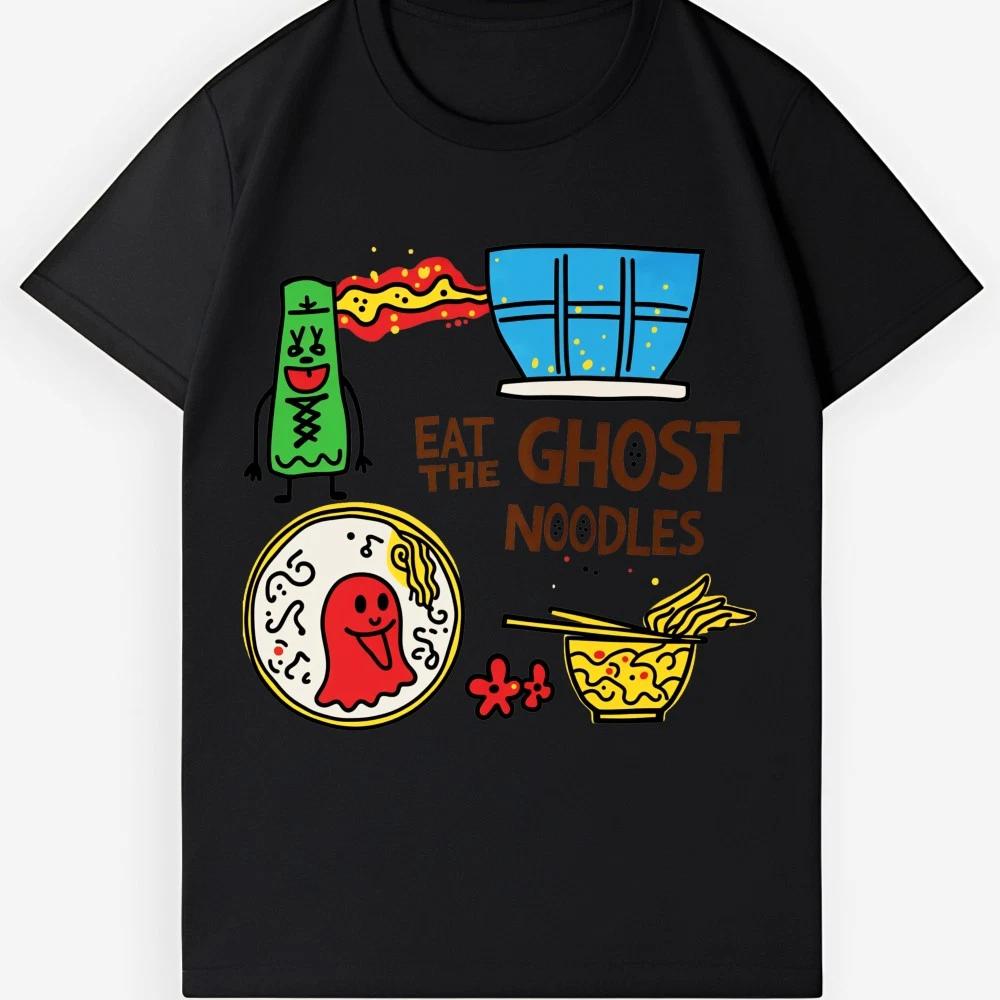 Unisex Retro Washed Cotton T-Shirt-Eat the Ghost Noodles Cartoon Graphic Tee