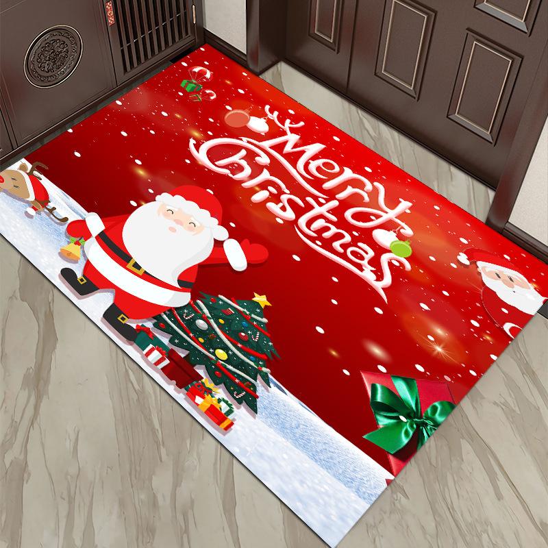 Christmas Floor Mat Red Festive Christmas Decorative Floor Mat Entry Door Non-slip Floor Mats for Home and Commercial Use